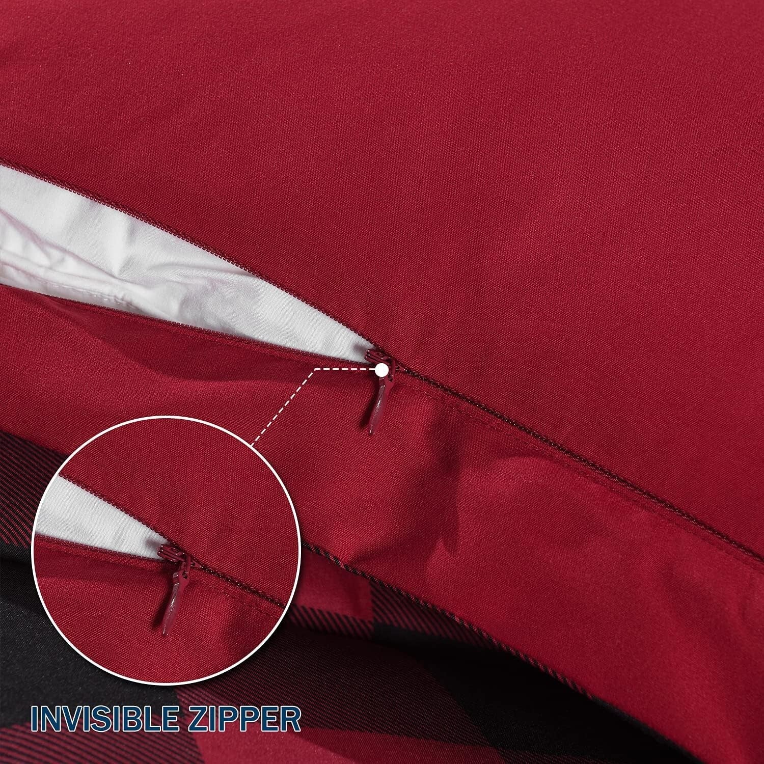 Durable and Soft King Size Comforter Set - Red/Black Plaid Pattern - 3 Pieces