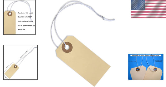 Elastic String Manila Tags - 500 Premium Quality 2 3/4” x 1 3/8” Shipping Labels