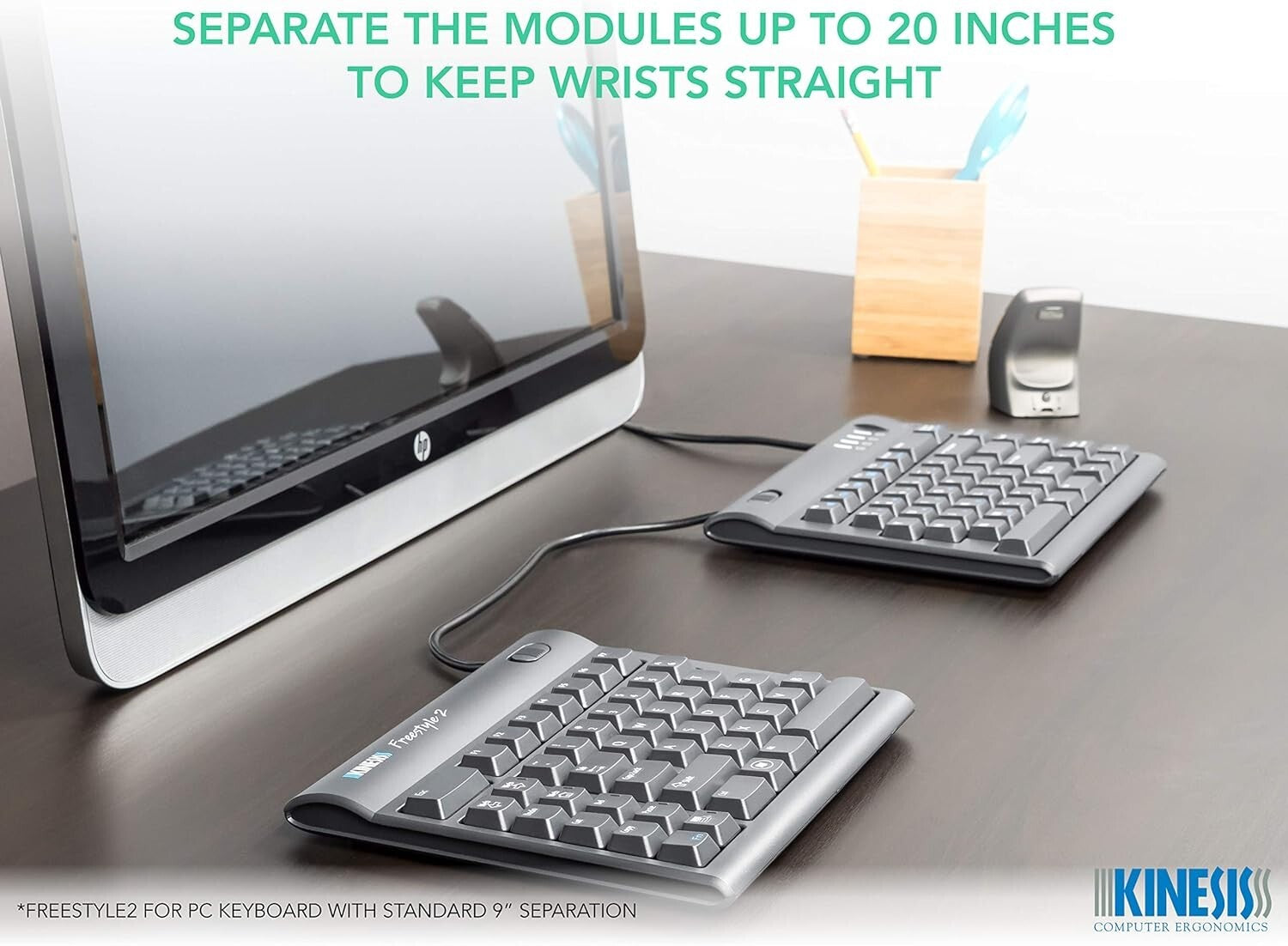 Plug-and-Play Freestyle2 Ergonomic Keyboard with 20” Separation for Office Use