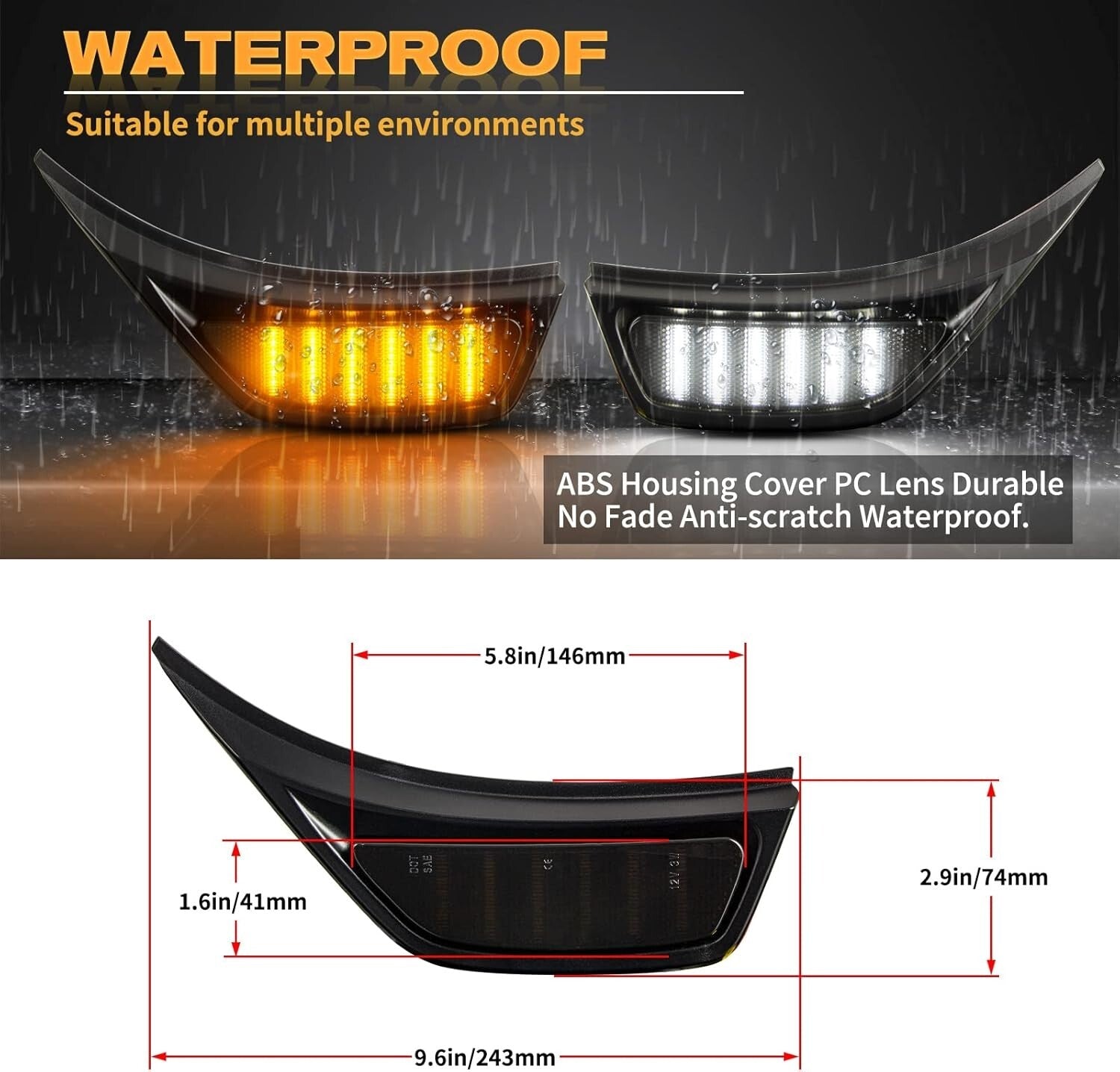 Waterproof Smoked LED Side Marker Lights for 2018-2023 Jeep Wrangler & Gladiator