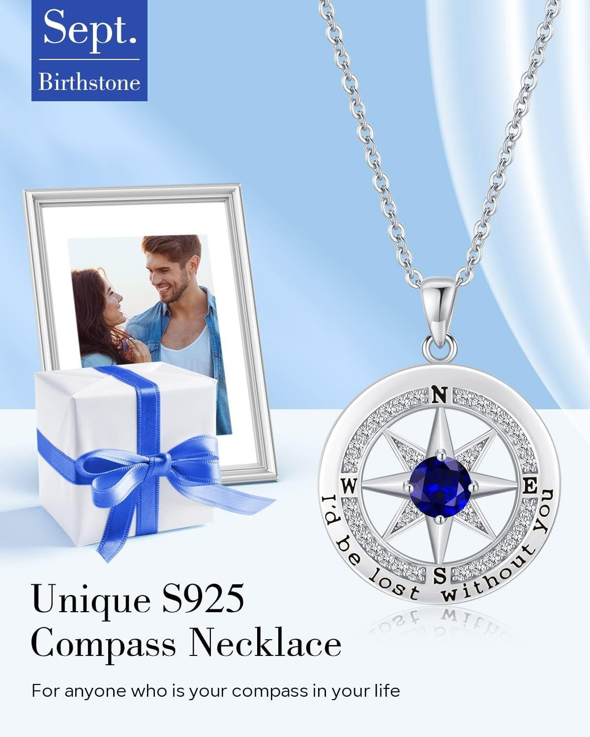 Sterling Silver Compass Necklace with Cubic Zirconia - Perfect Gift for Her