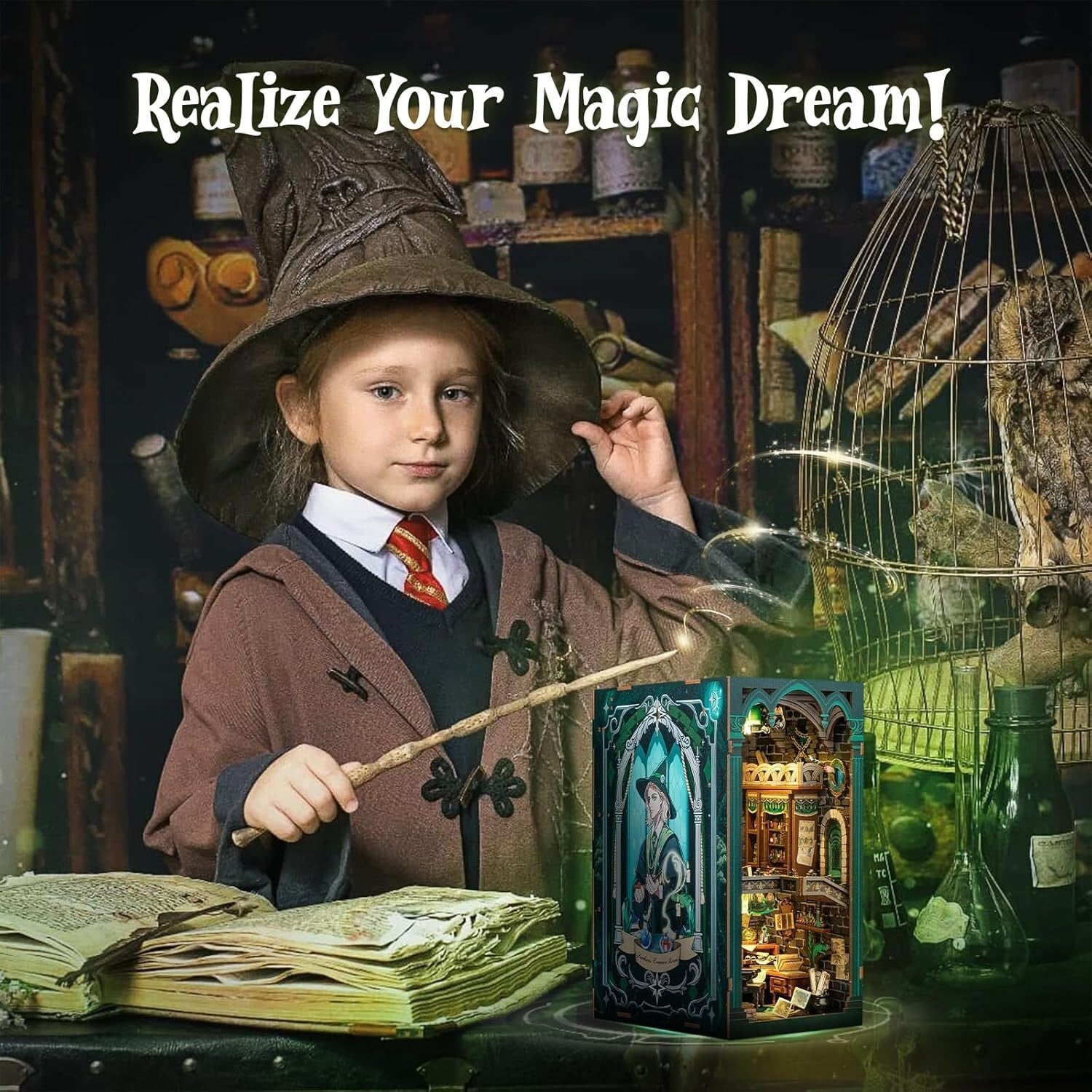 DIY 3D Wooden Book Nook Kit - Magical Miniature House Puzzle for Adults