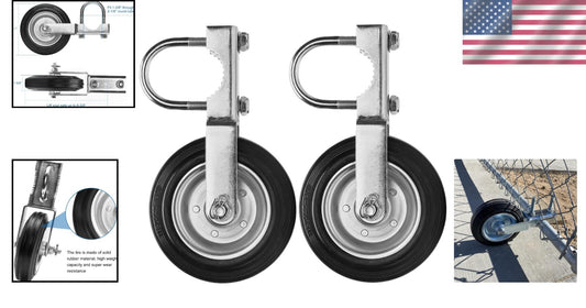 Easy Install 2 Pack Gate Support Wheels - Galvanized Steel, Heavy-Duty Design