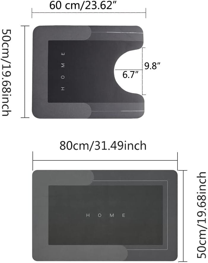 Absorbent 2-Piece Bath Mat Set with U-Shaped Rug - Stylish Dark Grey Design