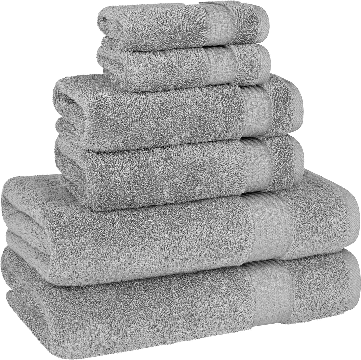 6-Piece Bath Towel Set: Premium 600 GSM Absorbent Cotton Towels in Light Grey