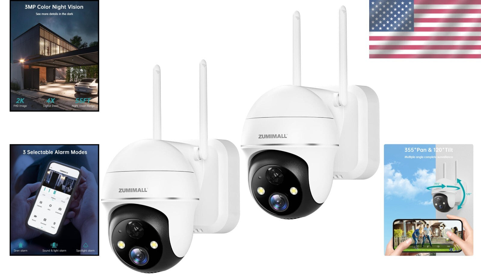 Advanced 2 Pack Security Cameras - 360° View, Night Vision, and Alexa Compatible