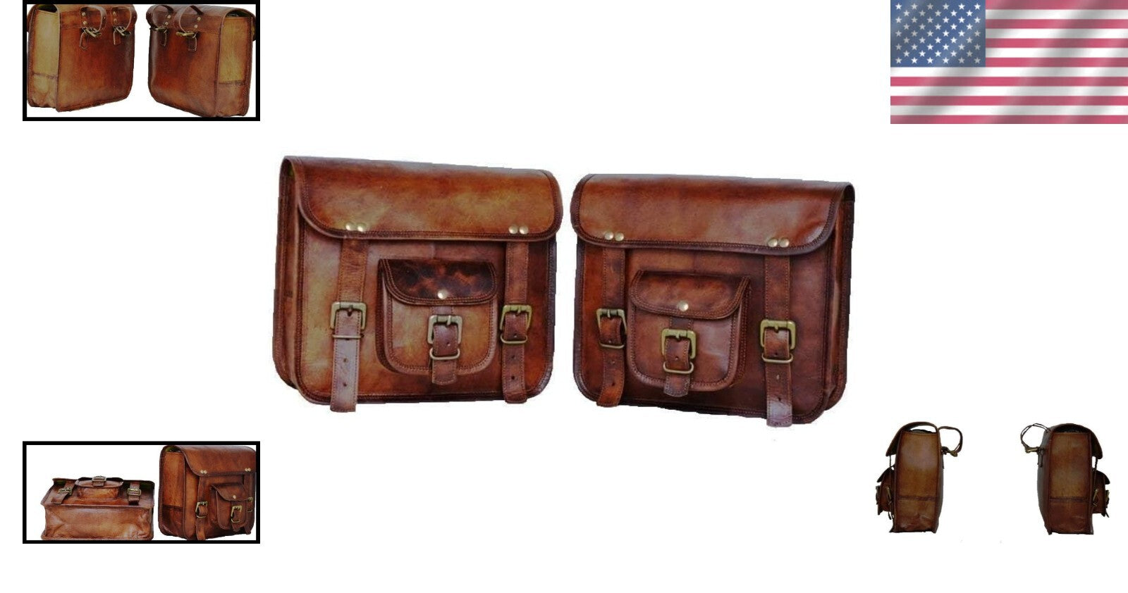 Stylish 100% Goat Leather Motorcycle Saddlebag with Adjustable Strap - 15" Wide