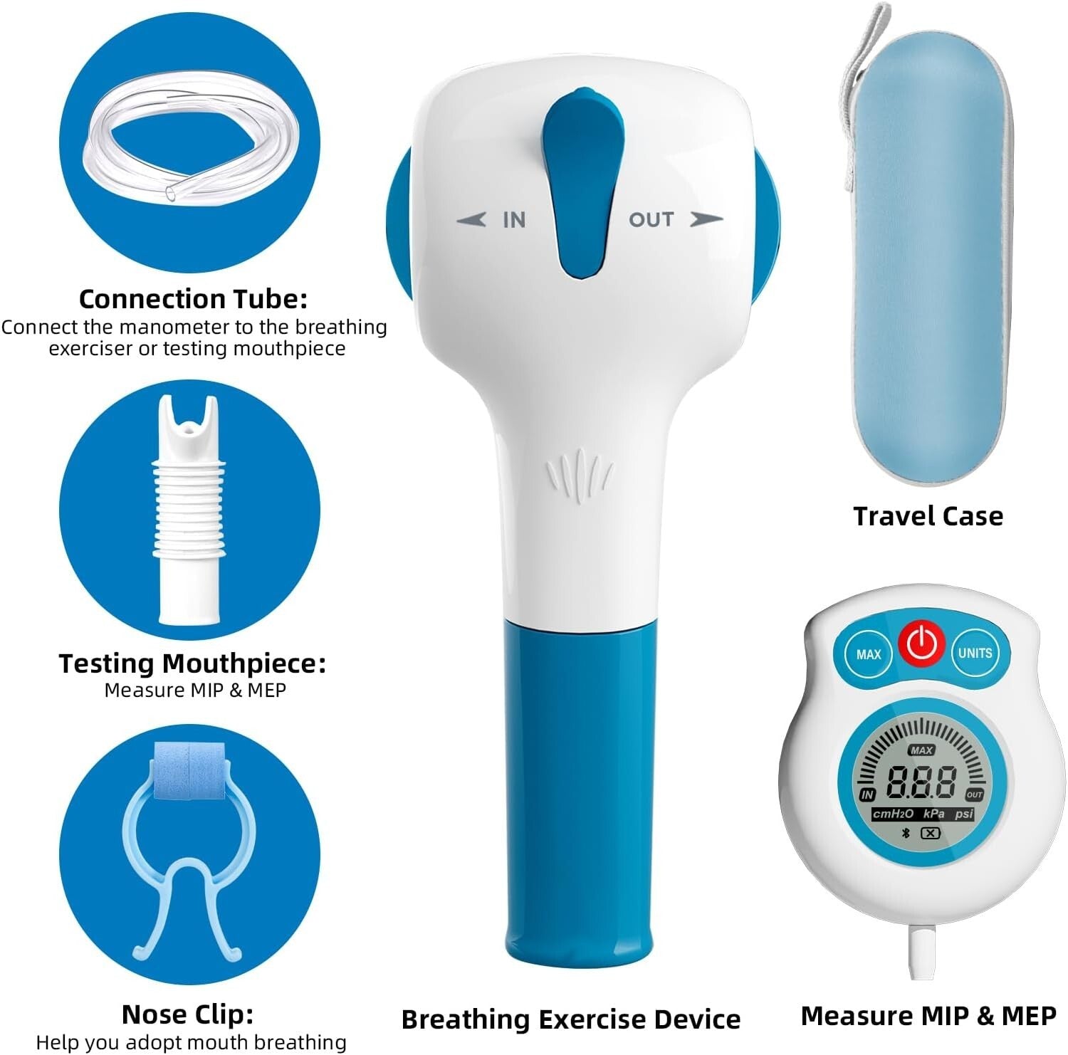 Breathing Trainer with Mobile App & Resistance Levels - Improve Lung Capacity