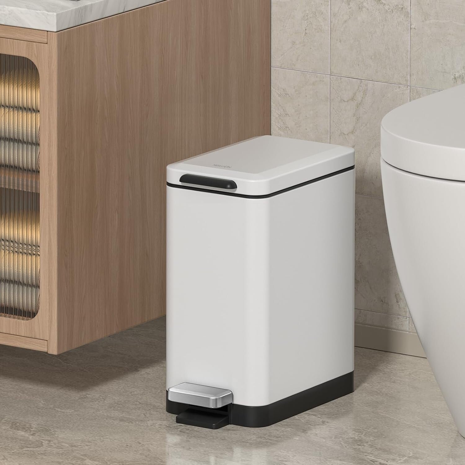 Elegant Slim Trash Can for Bathroom - 10L Stainless Steel with Soft Close Lid