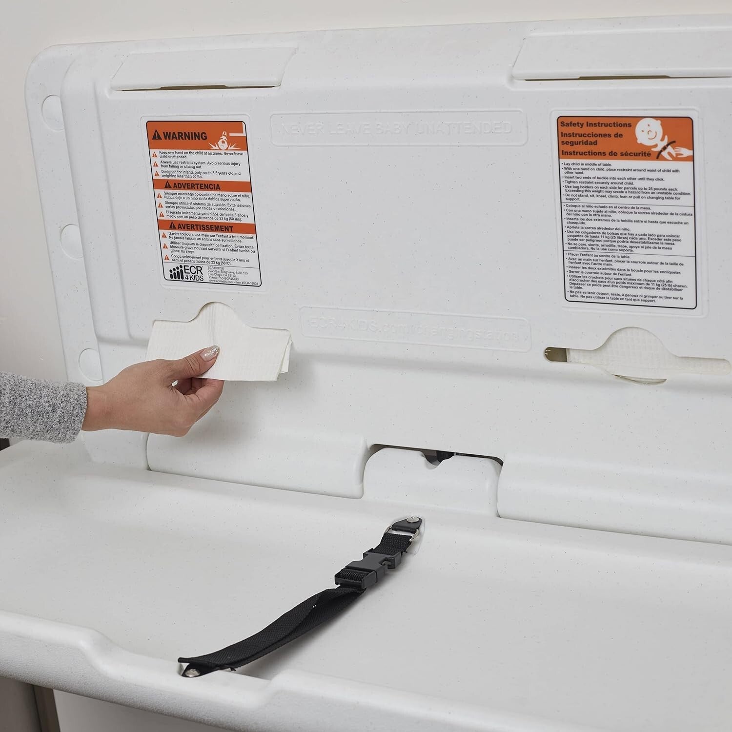 Horizontal Wall-Mounted Diaper Changing Station - Safe & Stylish White Granite