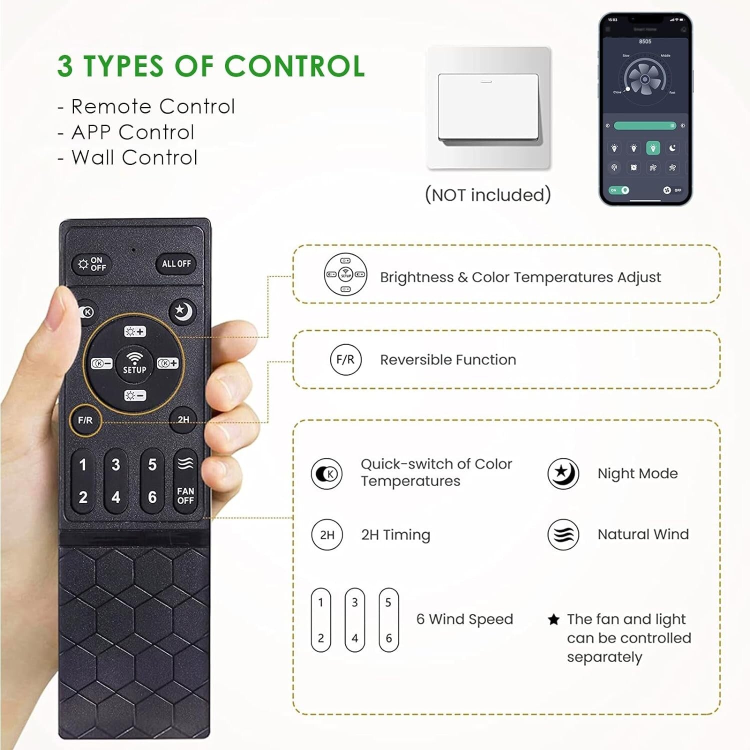 Dimmable 52" Ceiling Fan with Remote & App Control - Black Low Profile Design