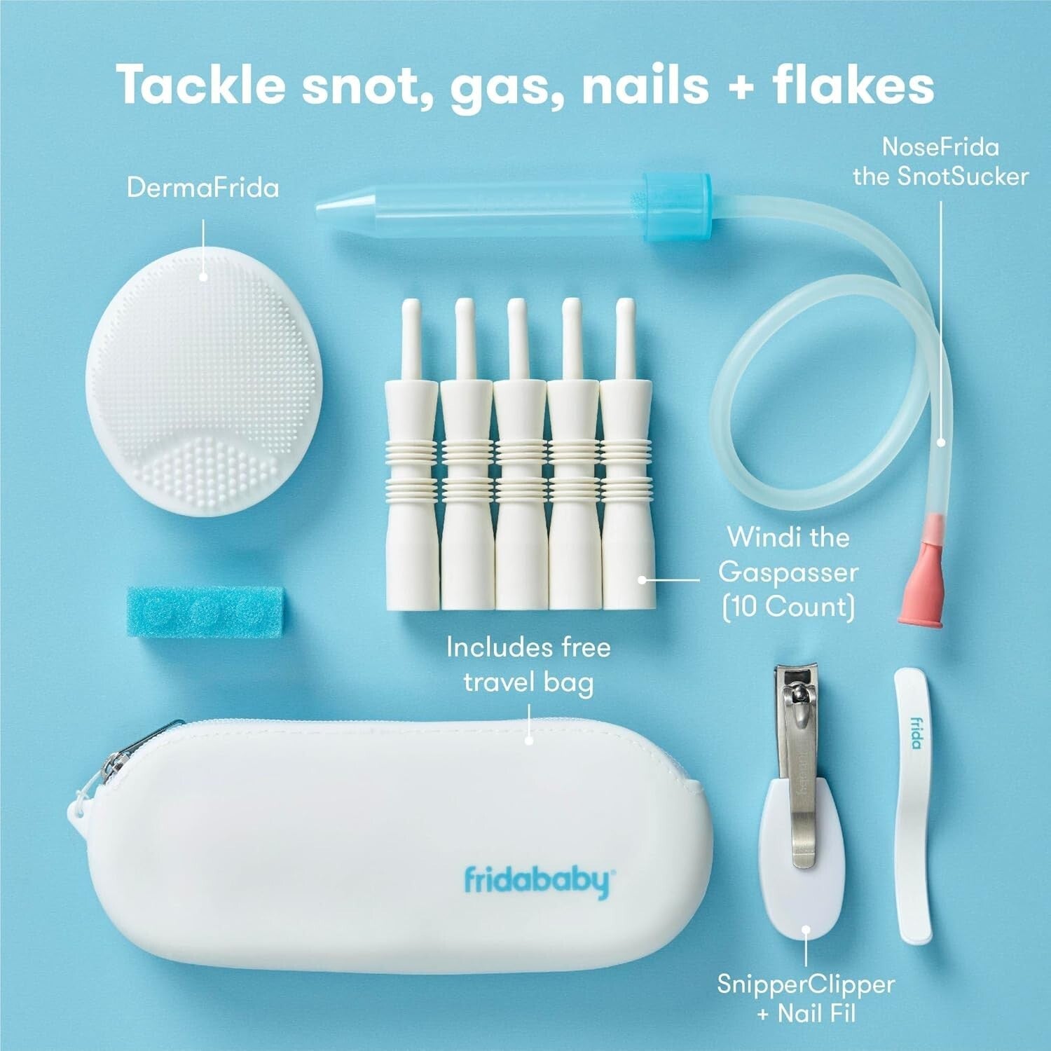 Complete Baby Basics Kit with NoseFrida, Windi Gas Relief & Silicone Brush