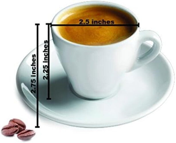 Classic Italian White Porcelain Espresso Cups Set of 6, 2 oz. - Durable & Ele...