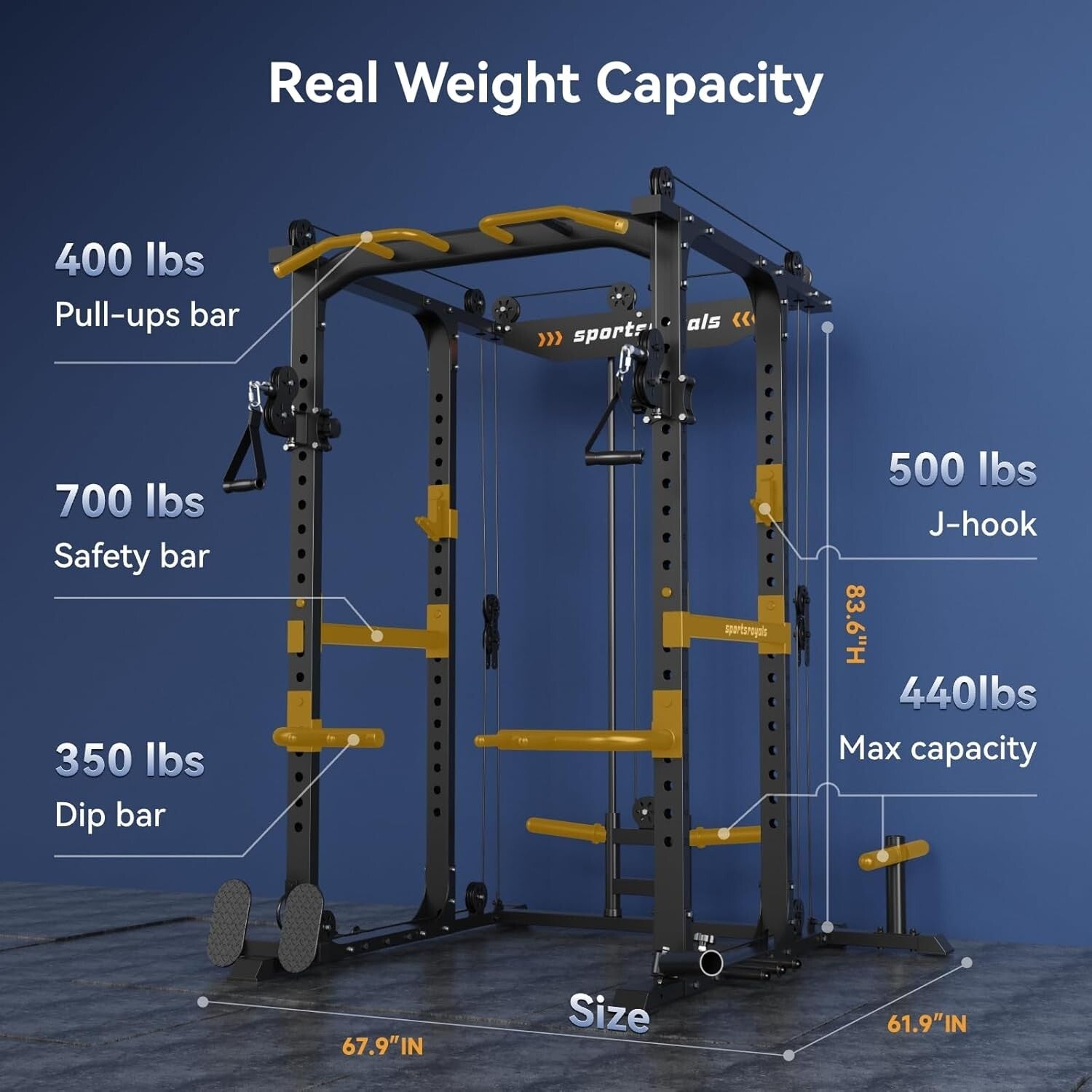 1600lbs Multi-Function Power Rack with Adjustable Cable Crossover Gym System
