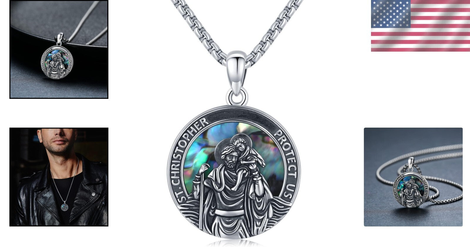 Elegant St Christopher Protection Necklace - 925 Silver and Abalone Gift Boxed