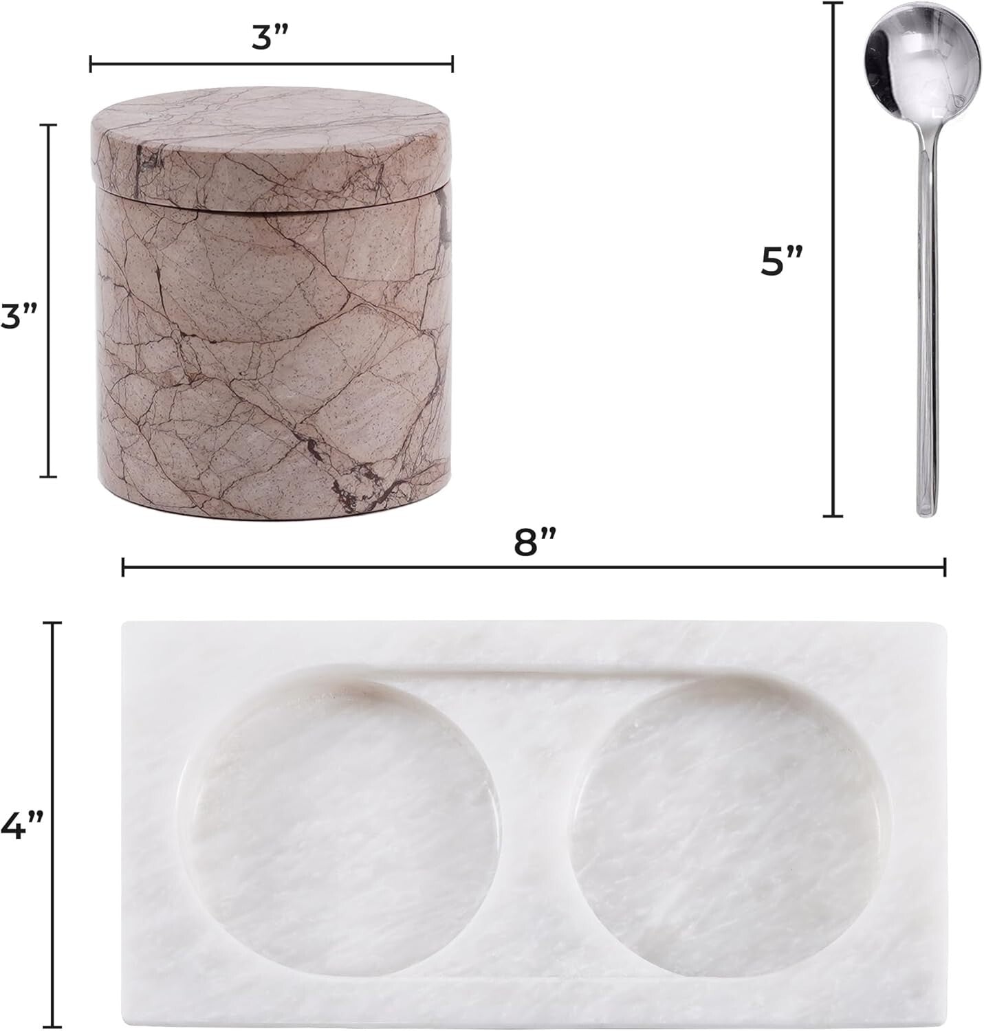 Handmade Marble Salt Cellar Set with Tray - Elegant Spice Holder for Kitchen