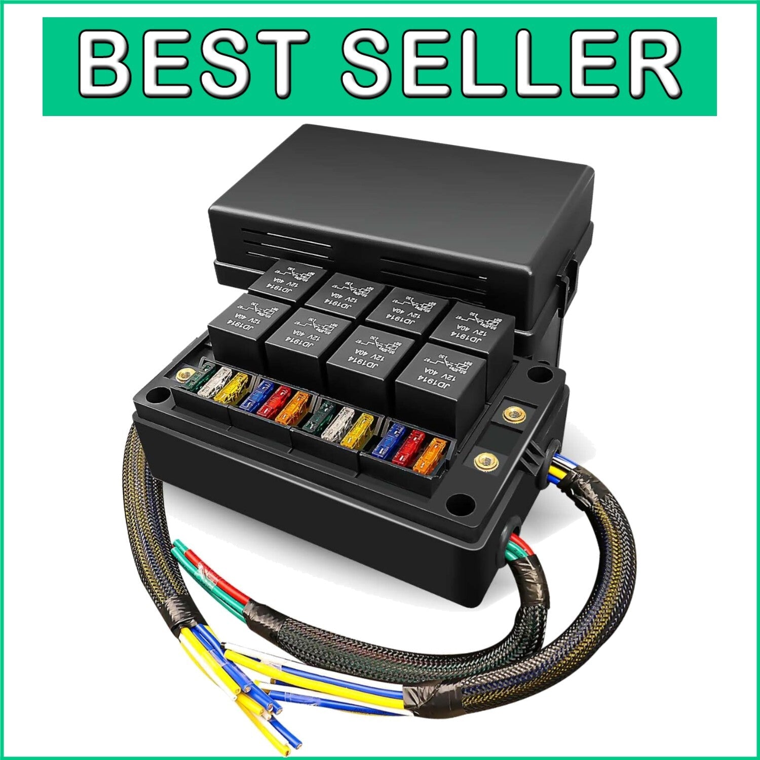 All-in-One Pre-Wired Relay Fuse Block with 8 Relays & 12 ATC Fuses for Vehicles