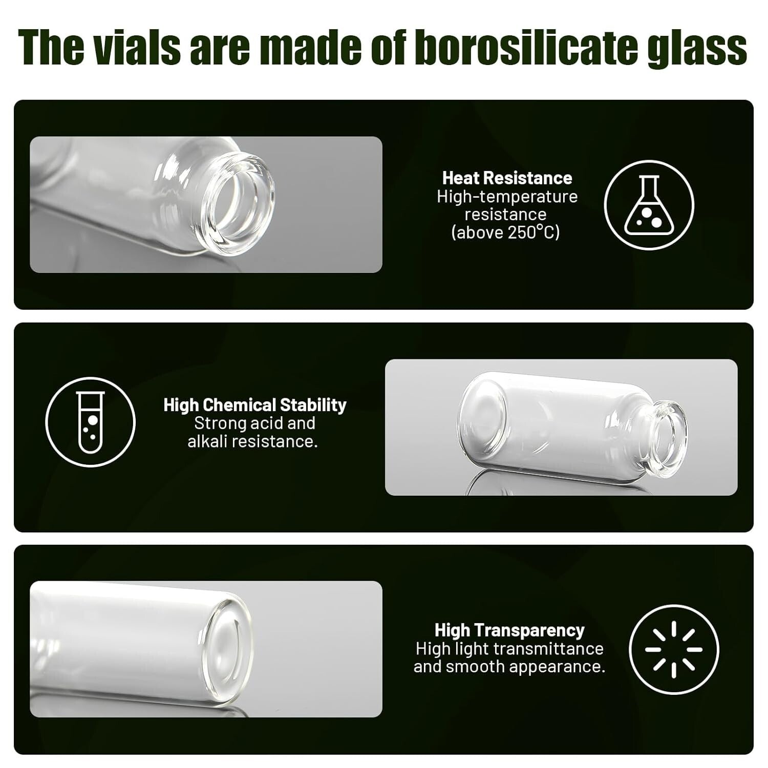 Borosilicate 20ml Clear Glass Headspace Vials with Rubber Stoppers - 100 Sets