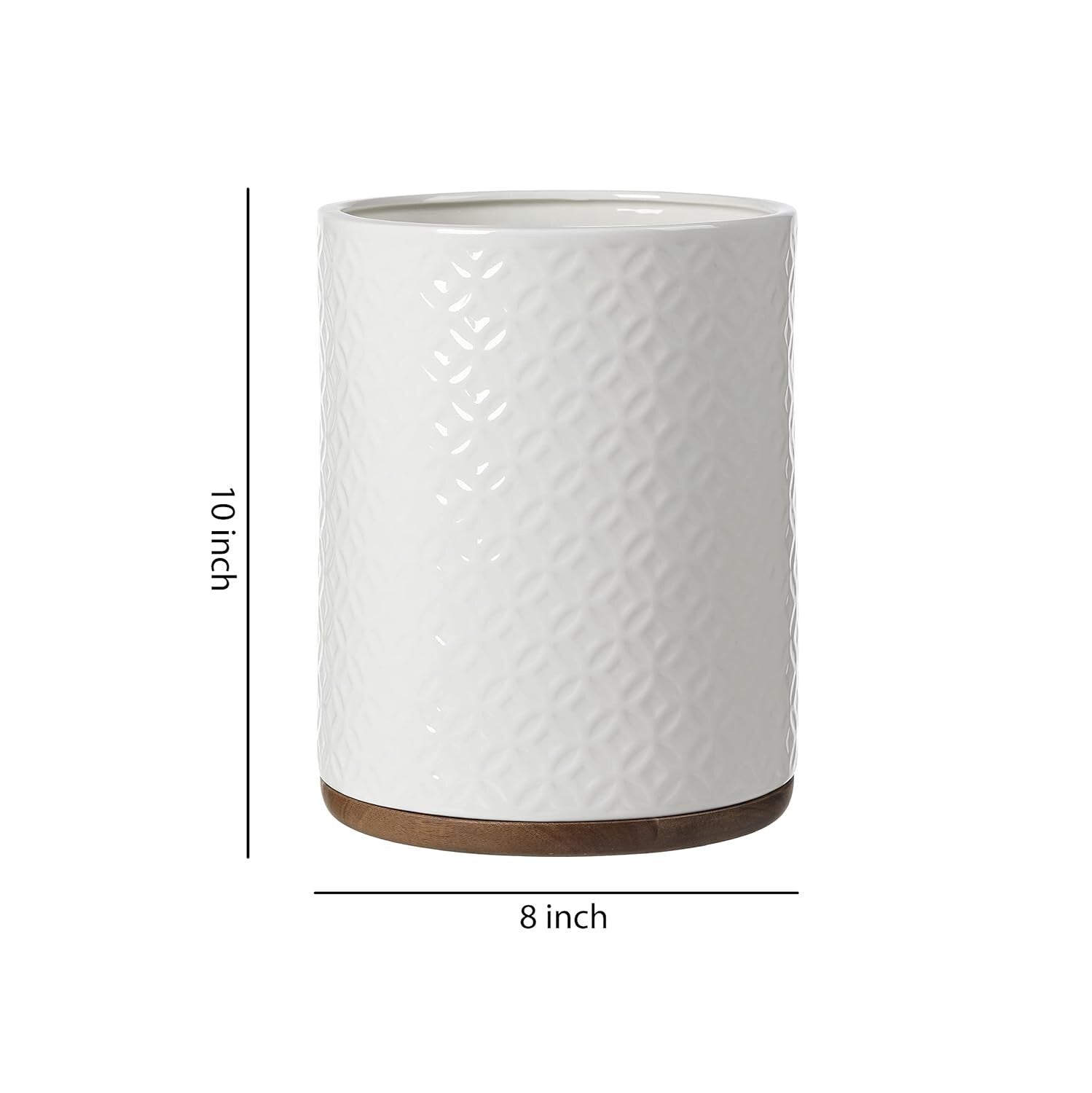 Ceramic Decorative Trash Can with Wooden Base - Luxurious Bathroom Wastebasket