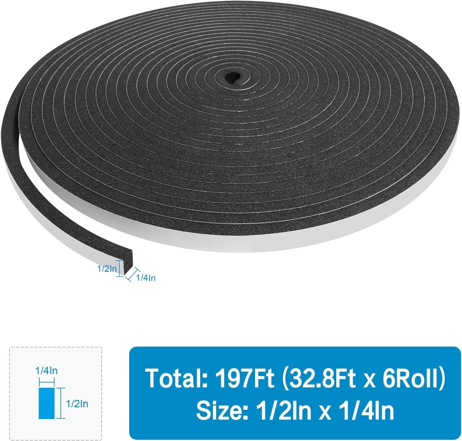 High Density Foam Weatherstripping Tape - 1/2In x 1/4In x 197Ft Sealing Solution