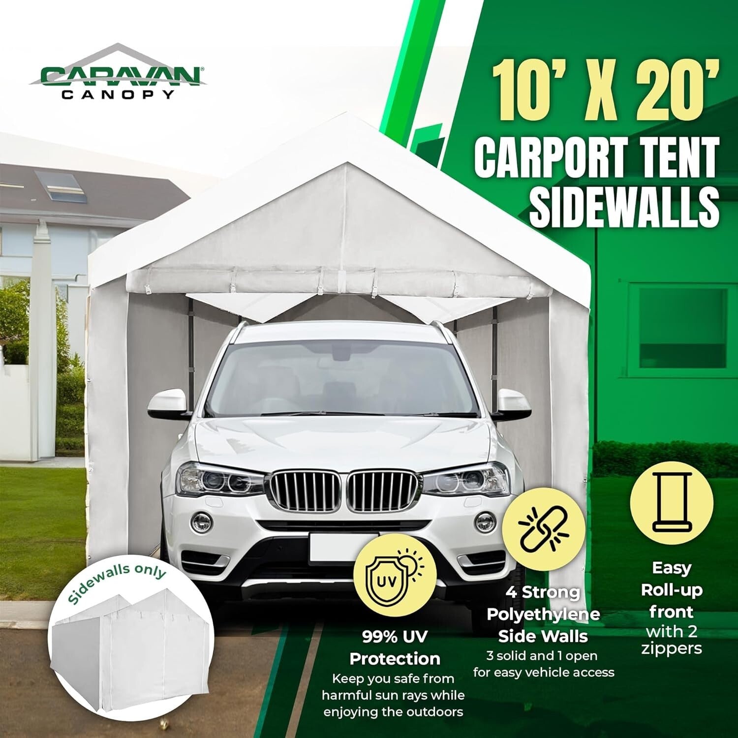 10x20 Waterproof Canopy Tent Sidewalls for Domain Carport with Elastic Straps