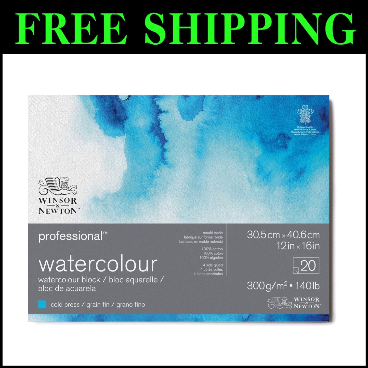 Lightweight Cold Pressed Watercolor Paper Block, 12"x16", 67lb Weight, 20 Sheets