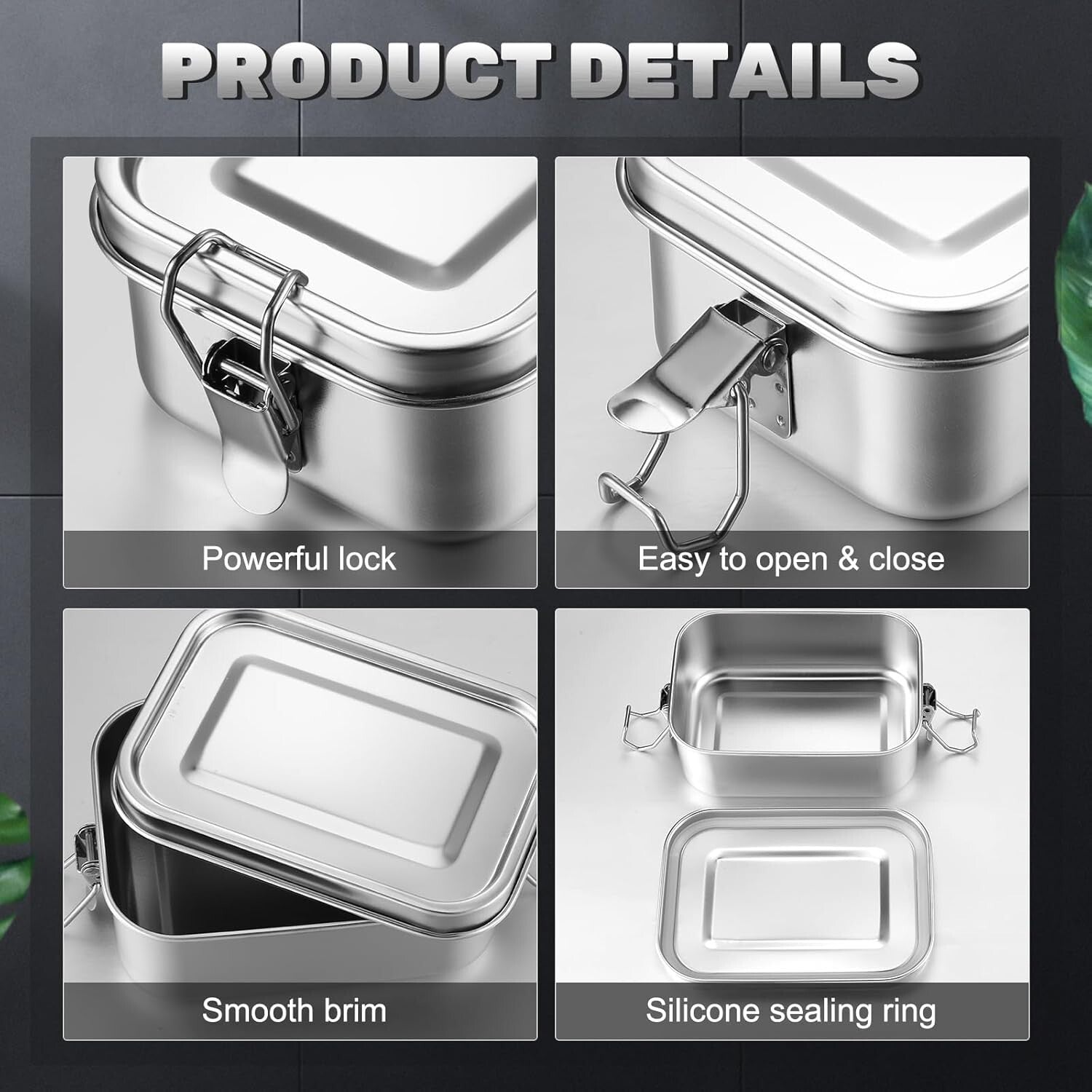 8 Pcs Stainless Steel Bento Box Set - Leak-Proof Meal Containers for Work & P...