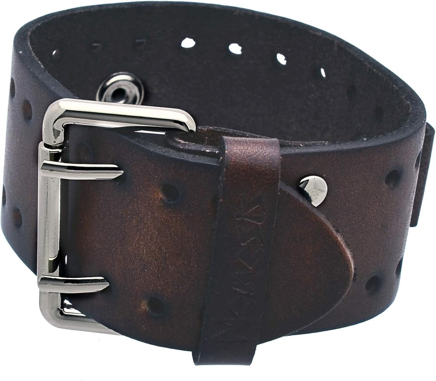 Adjustable 20mm Dark Brown Leather Cuff Watch Band with Tang Buckle Clasp