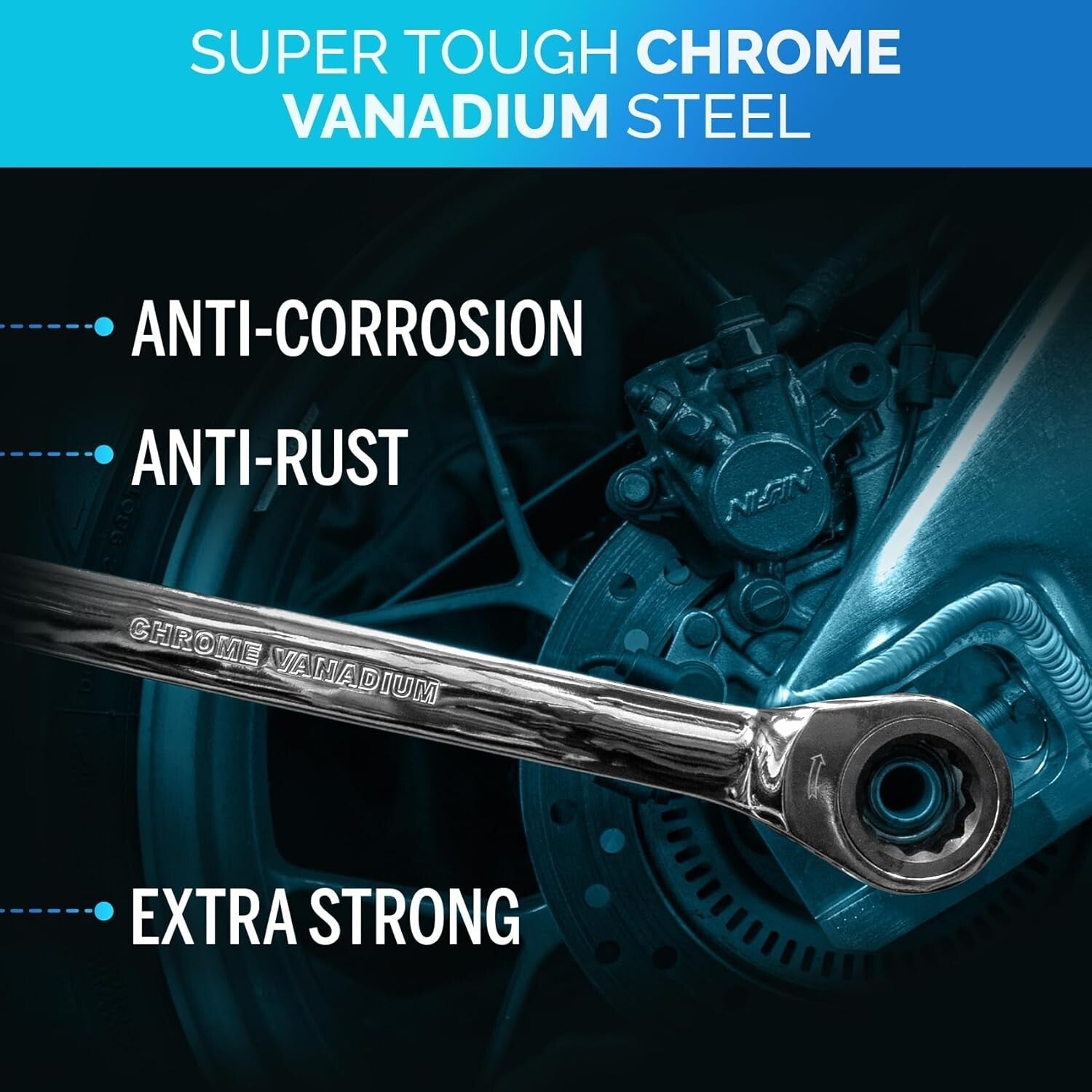 Durable 26-Pc Chromed Ratchet Wrench Set - Organized Storage with Rack Included