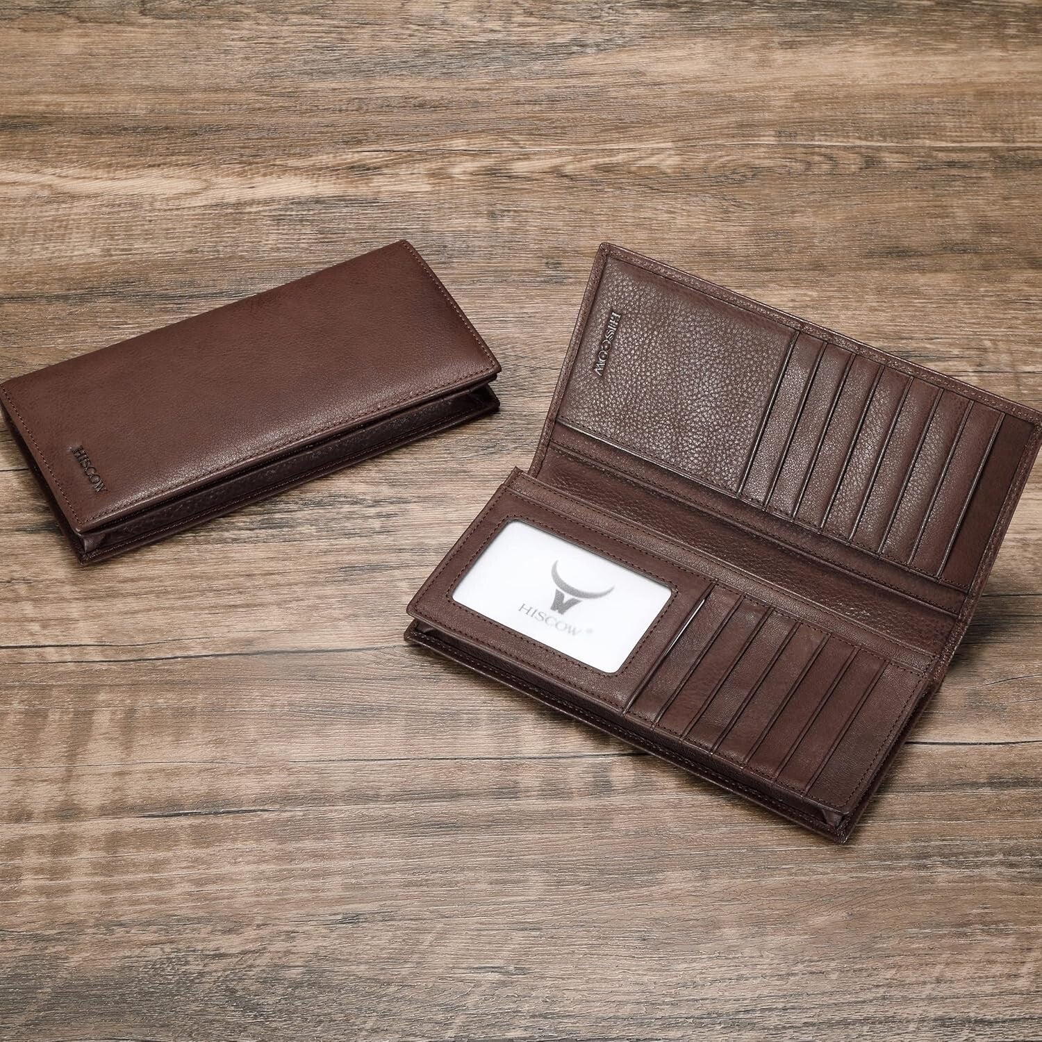 Luxury Italian Calfskin Bifold Wallet with 15 Credit Card Slots - Coffee Color
