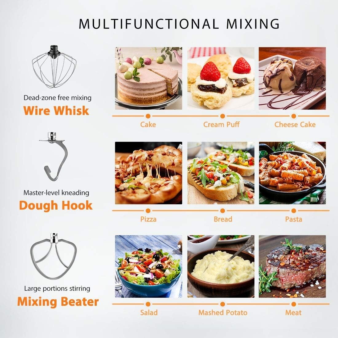 High Performance 7.5QT Electric Food Mixer - 660 Watts in Elegant Champagne