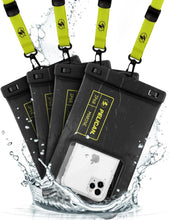 Load image into Gallery viewer, Marine Waterproof Phone Pouch - 4 Pack with Detachable Lanyard, Black/Hi-Vis