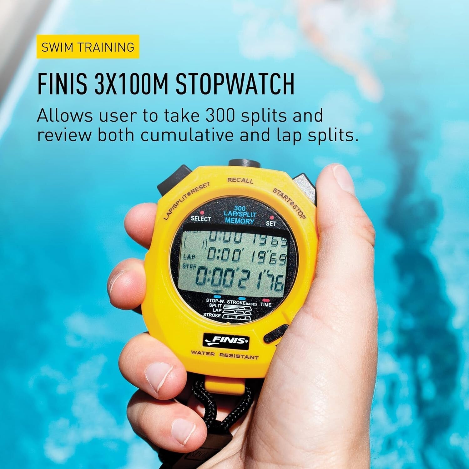 Precision Swimming Stopwatch - Waterproof, 3x300 Memory & Stroke Rate Mode