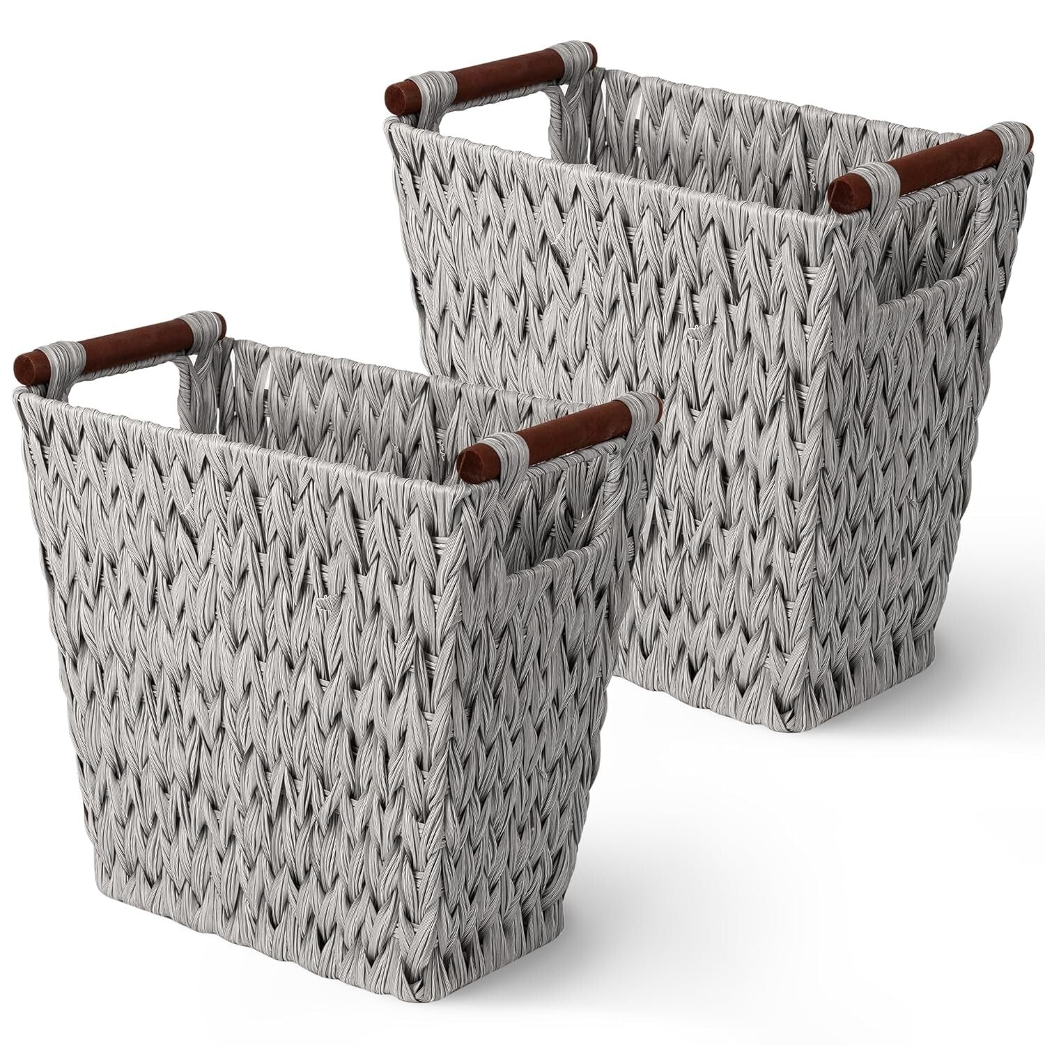 Stylish Handwoven Wicker Basket Trash Cans - Gray, 5 Gallon Capacity