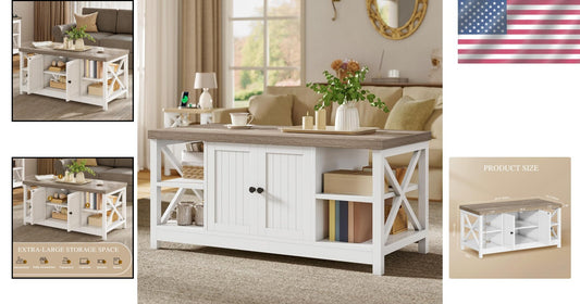 Farmhouse-Modern Coffee Table with Storage Cabinet and Easy Assembly - 39-inch