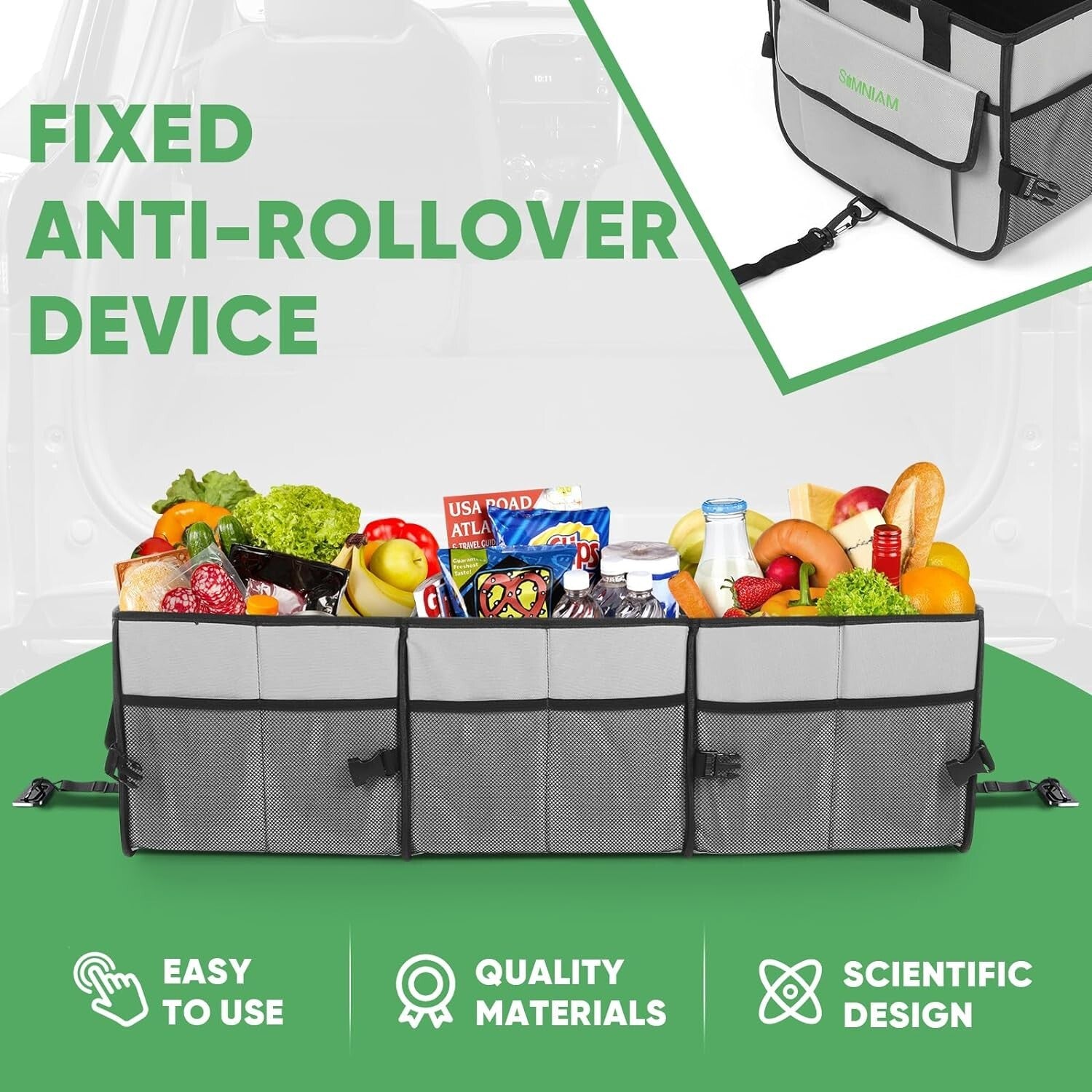 Heavy-Duty Collapsible Car Trunk Organizer with 4 Compartments & Insulated Bag