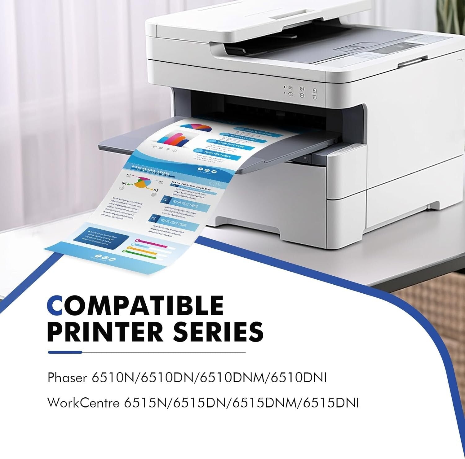 High-Capacity 4-Color Toner Cartridge Set Compatible with Xerox Phaser 6510/6515