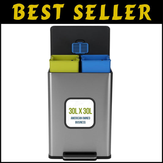 Polished 16 Gallon Rectangular Recycling Bin with Soft-Close and Odor Control