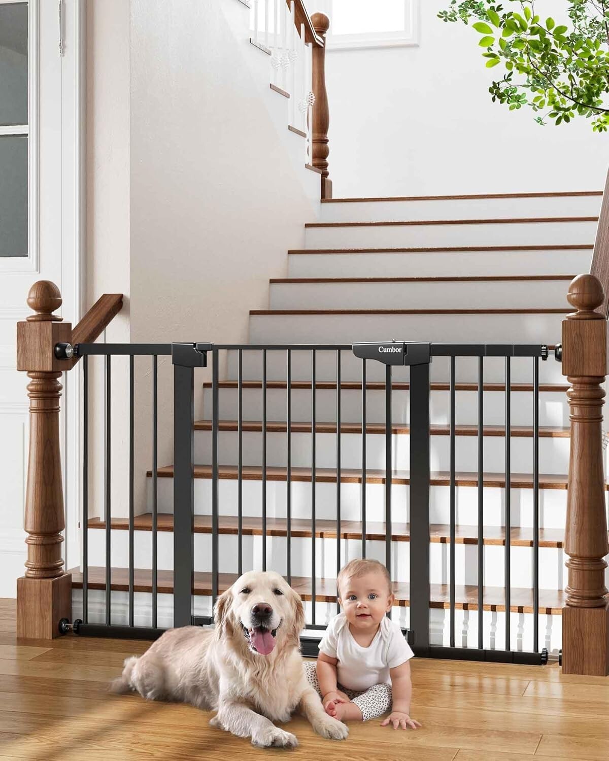 Automatic Closing Baby Gate for Stairs - Metal Dog Gate with Double Lock Safety
