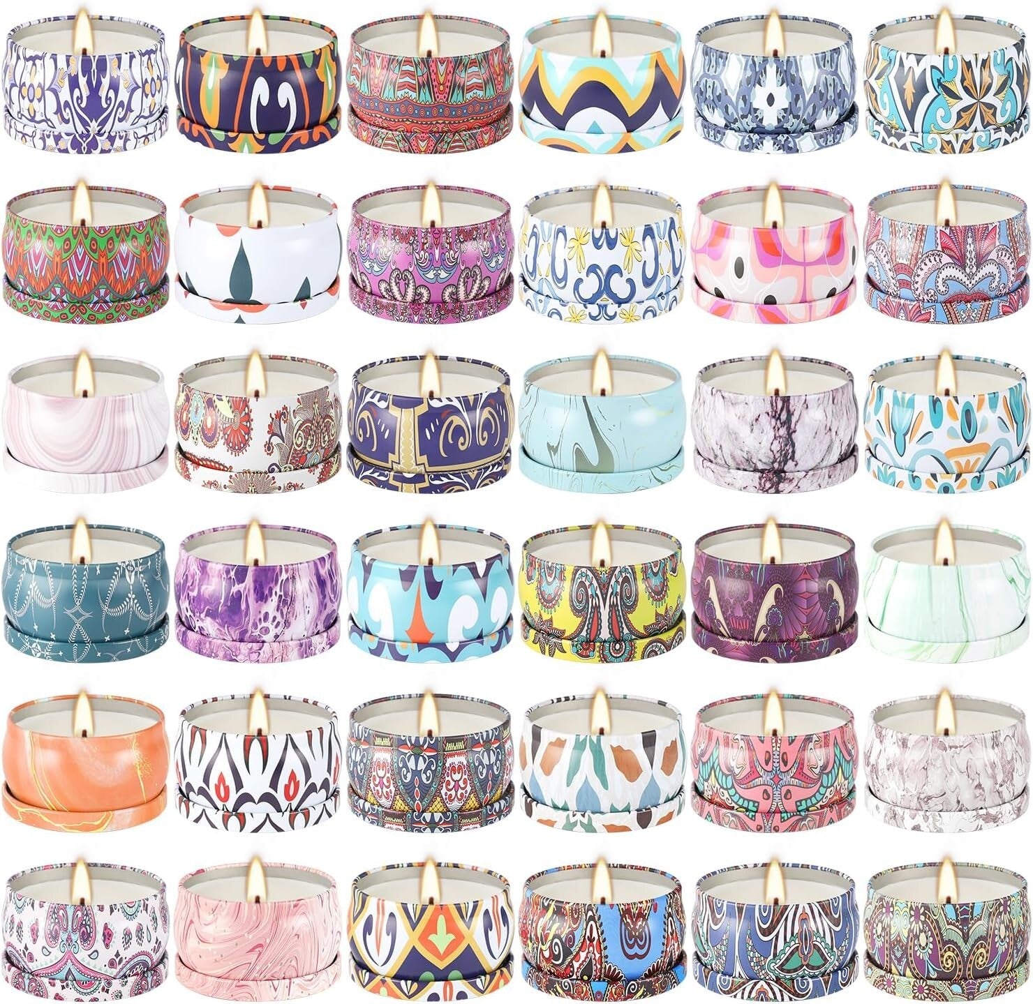 Elegant 36-Pack Scented Candle Set in Decorative Tins - Long-Lasting Ambiance