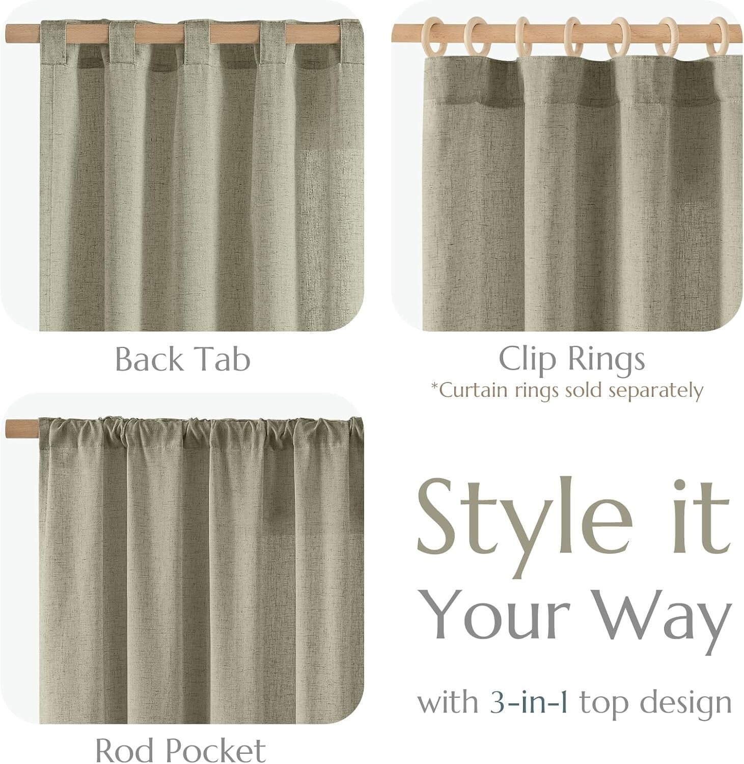 Elegant Light Green Linen Blend Curtains - 84" Long for Rustic Living Spaces