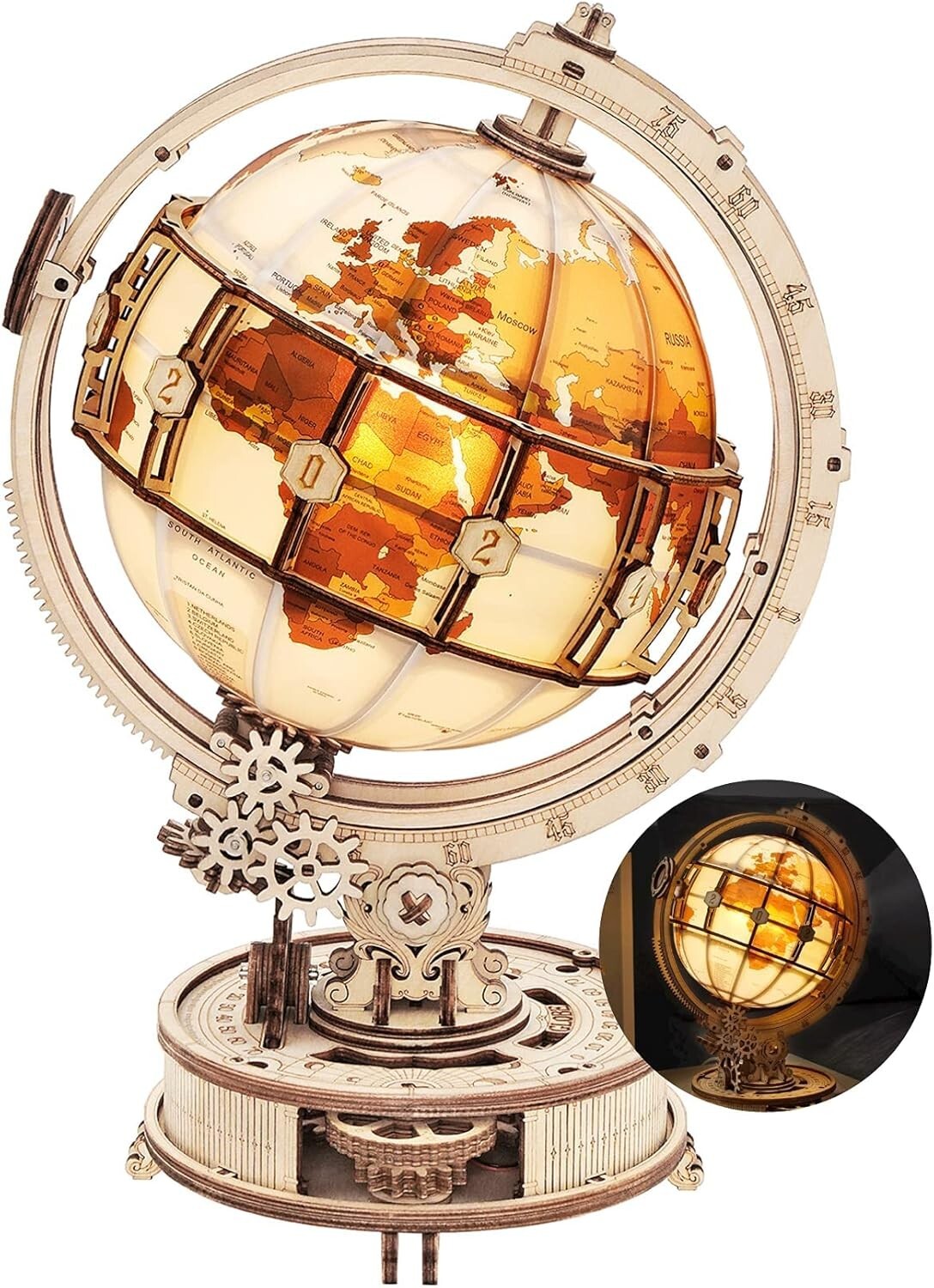 Educational 180pcs 3D Wooden Puzzle Globe with LED: Perfect for Home Decoration
