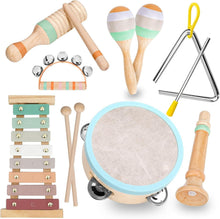 Load image into Gallery viewer, Neutral Colors Wooden Musical Toy Set for Kids - Xylophone, Tambourine &amp; More