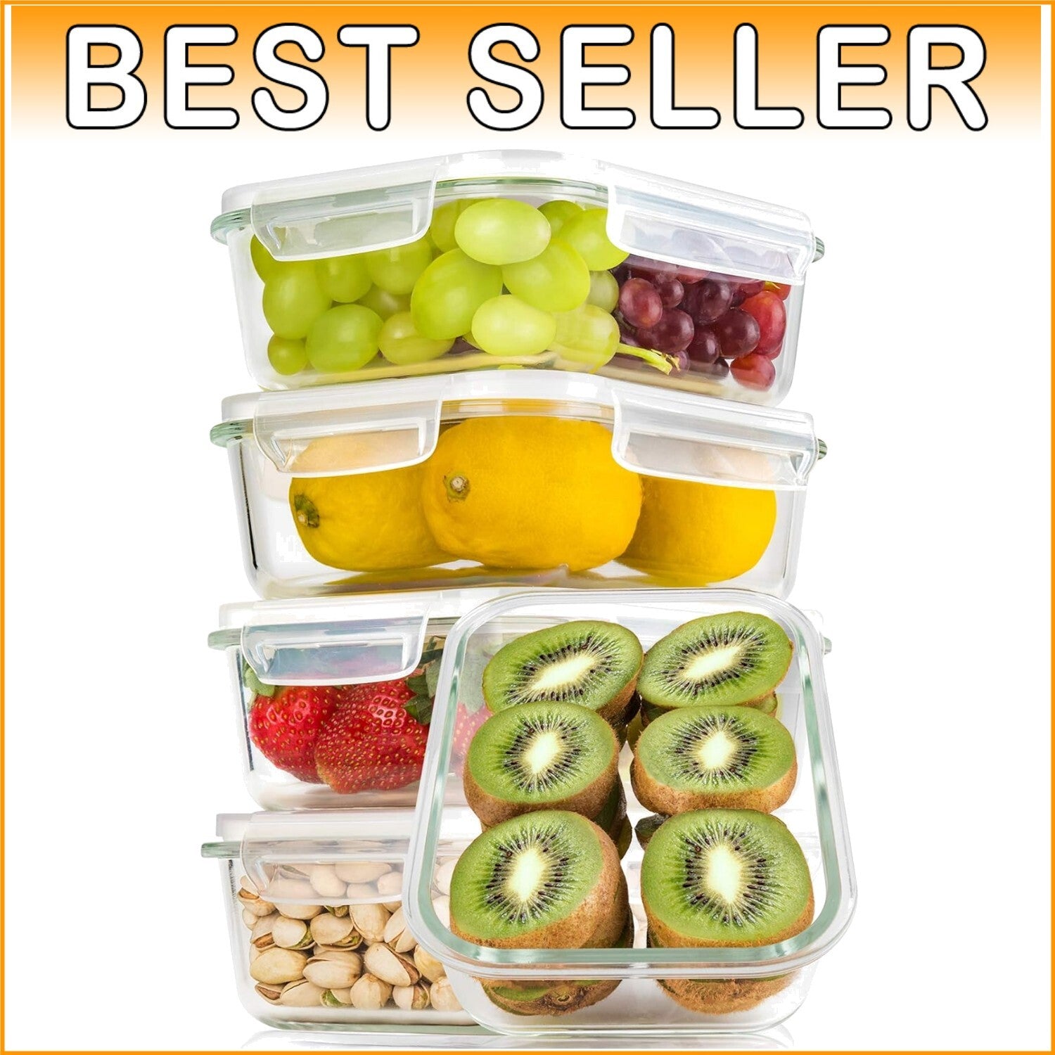 Durable 36oz Airtight Glass Containers - 5 Set | Perfect for Meal Prep & Storage