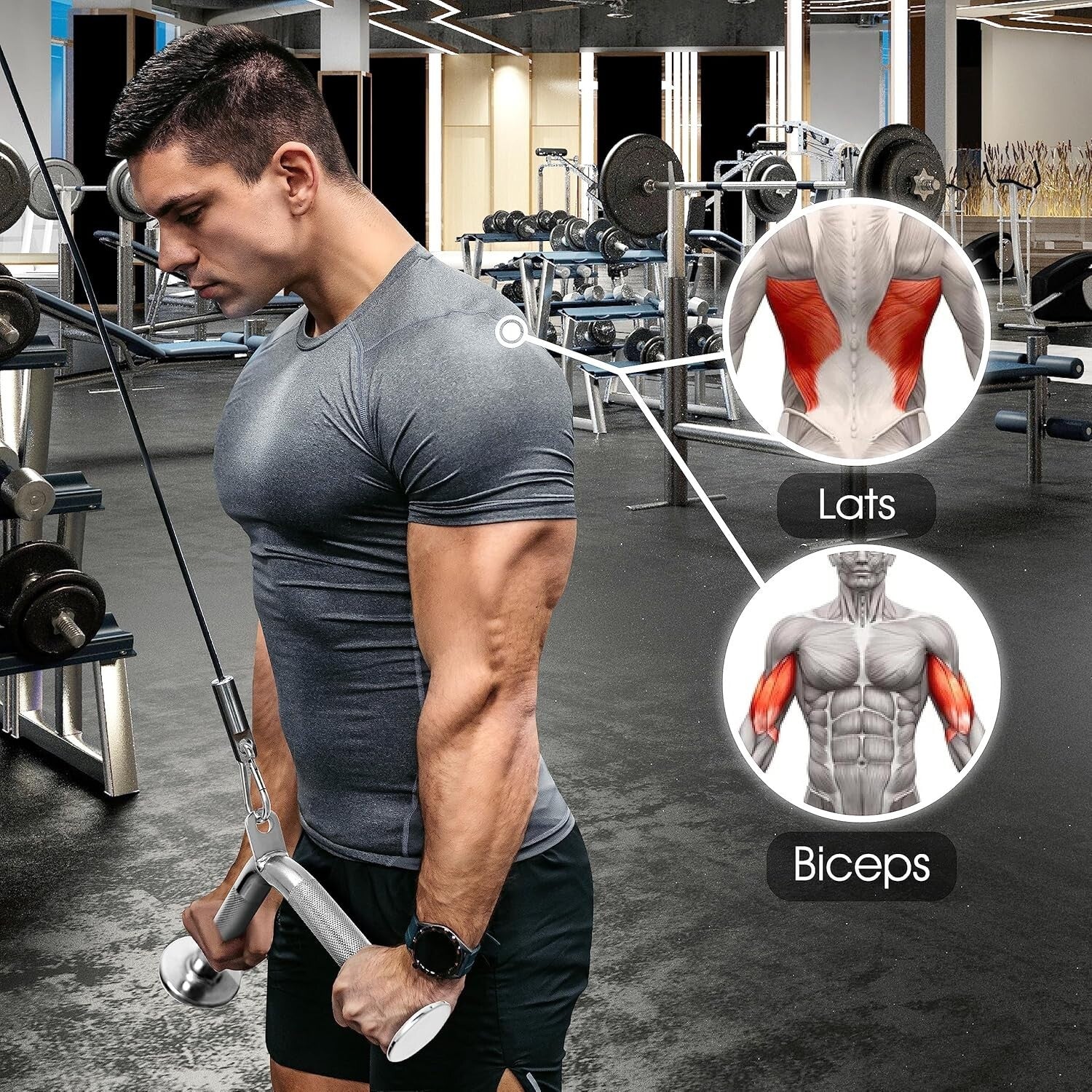 Durable Tricep Press Down Set with Straight Bar & V Bar for Full-Body Workouts