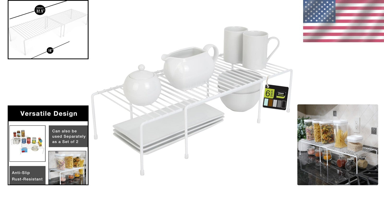 Expandable 6-Piece Metal Wire Storage Rack for Kitchen & Bathroom Organization