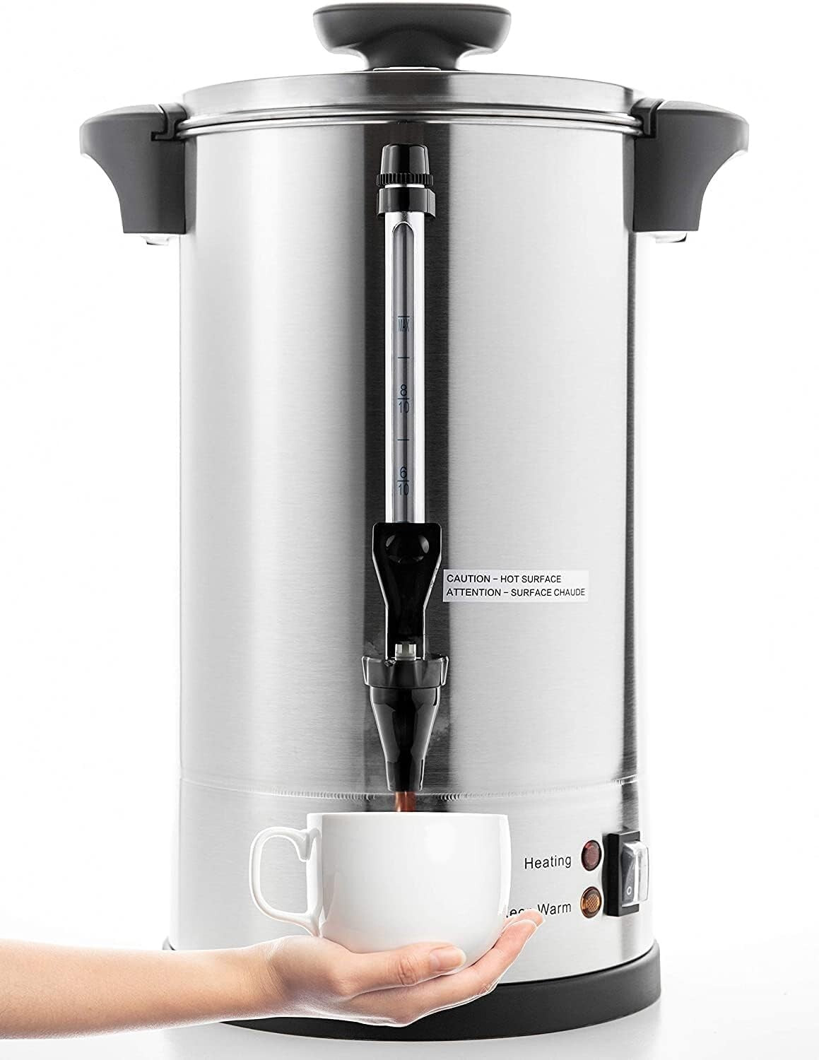 Elegant Metallic 100-Cup Percolator with Heat Indicator - Perfect for Events