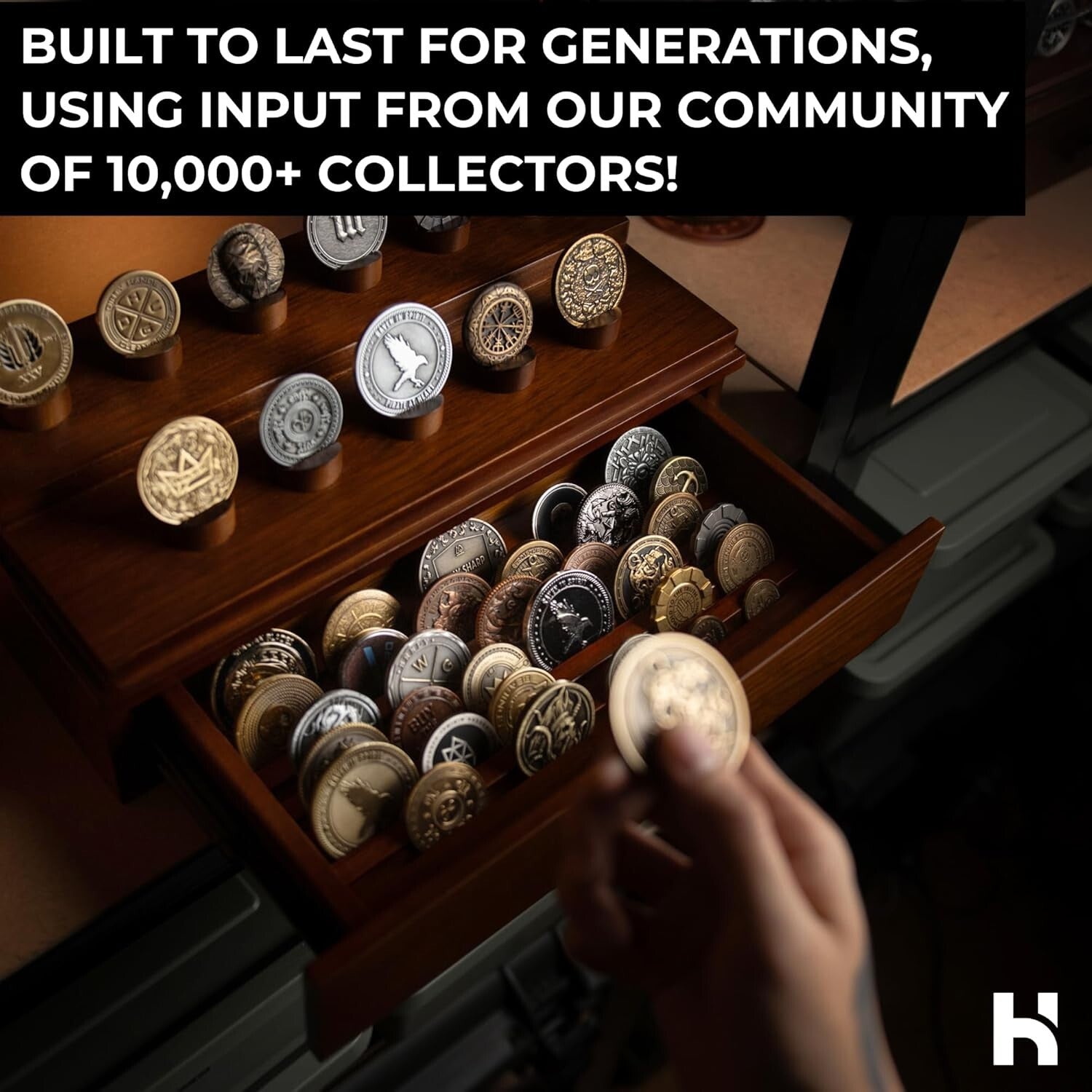 Elegant Handcrafted Coin Display Case for 50 Coins - 360° Views & Luxury Finish