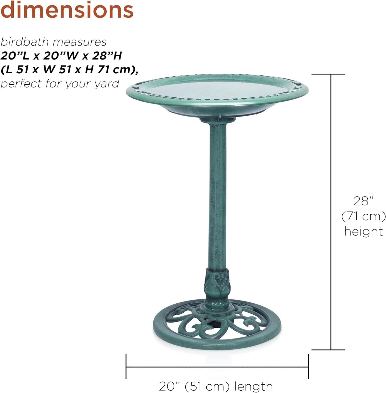 Elegant 28" Tall Outdoor Bird Bath with Scrollwork for Yard and Garden Décor