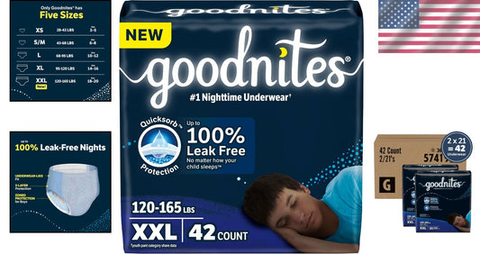 Boys' Nighttime Underwear XXL 120-165 lbs, 42 Ct - Leak-Free and Comfortable